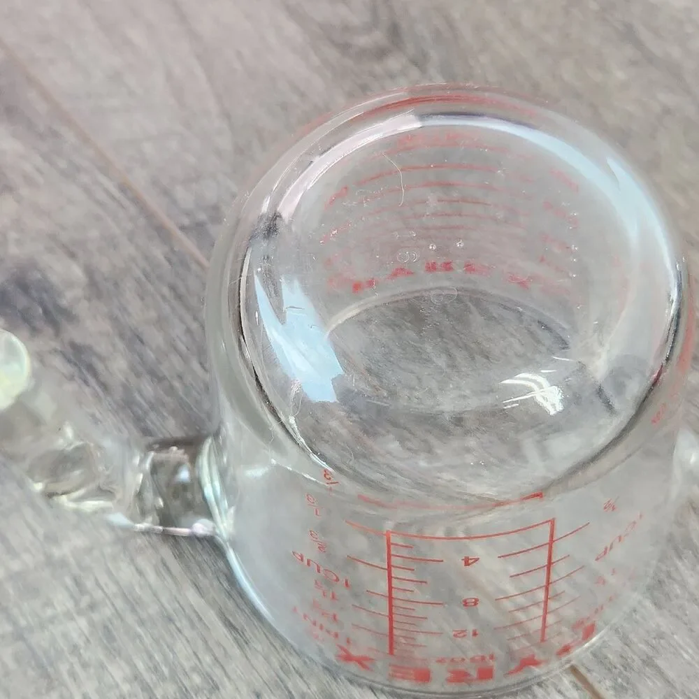 Vintage PYREX Glass 2-Cup/16 oz Measuring Cup #516 Red Capital Letters USA